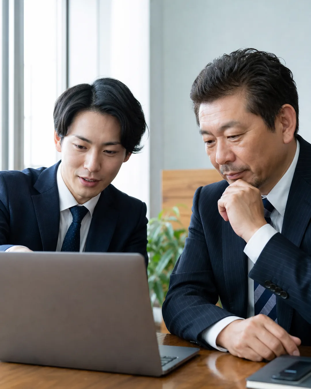 AI顧問と社長の相談風景